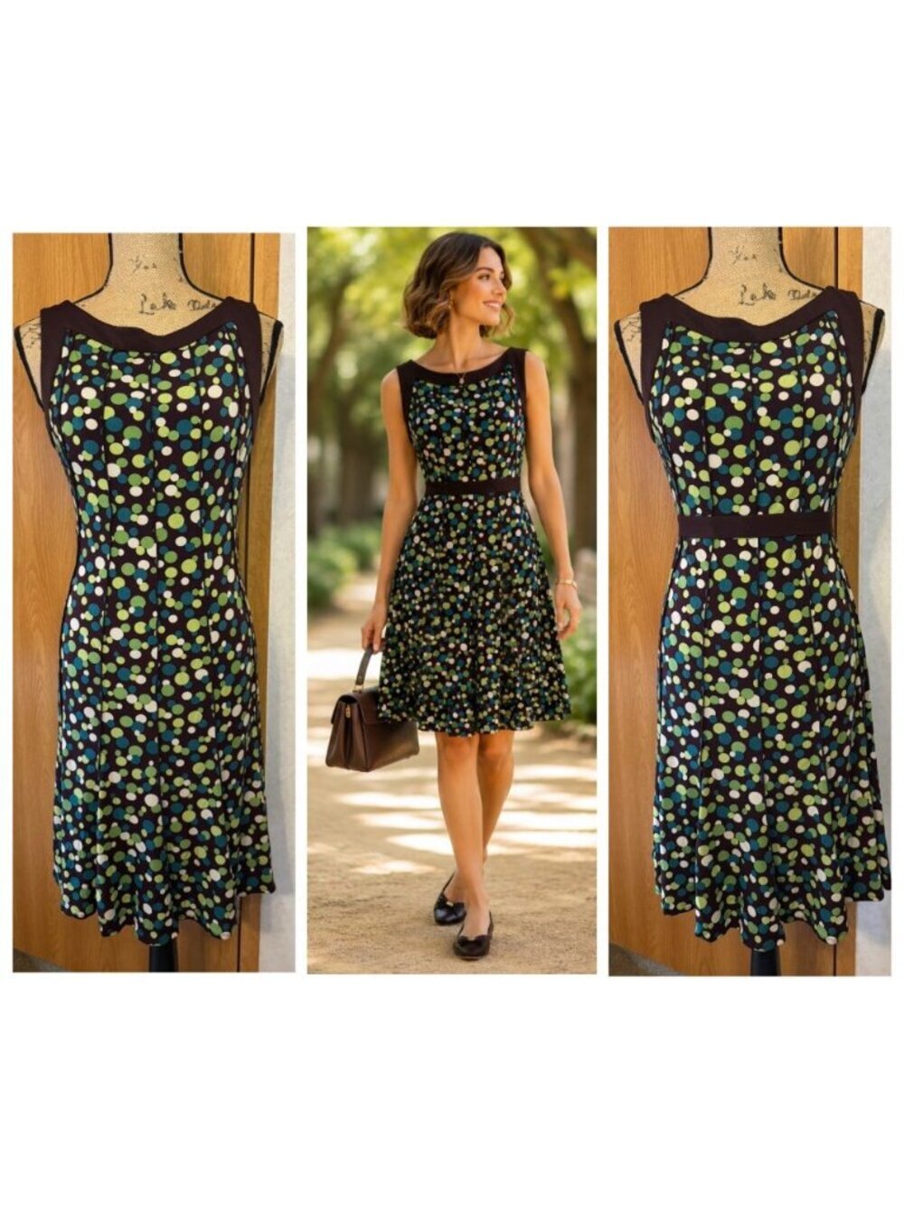 STUDIO I Polka Dot Sleeveless Retro-inspired Belt Dress Slinky Casual Preppy 4P